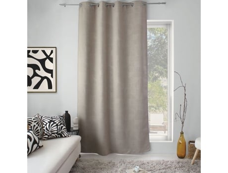 Cortina De Ilhós Opaca Estampada Geométrica Natural 140x240 Cm