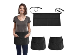 Avental De Cintura Meia Com 3 Bolsos Espaciosos, Material Gabardina, Lavável Na Máquina, Unissex, 3 Unidades Preto