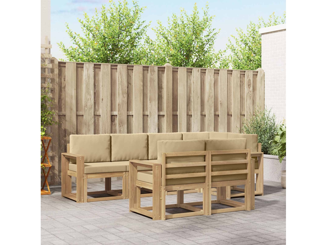 Vidaxl Conjunto De Sofás Para Exterior 7 Unid. Branco E Bege Poliéster