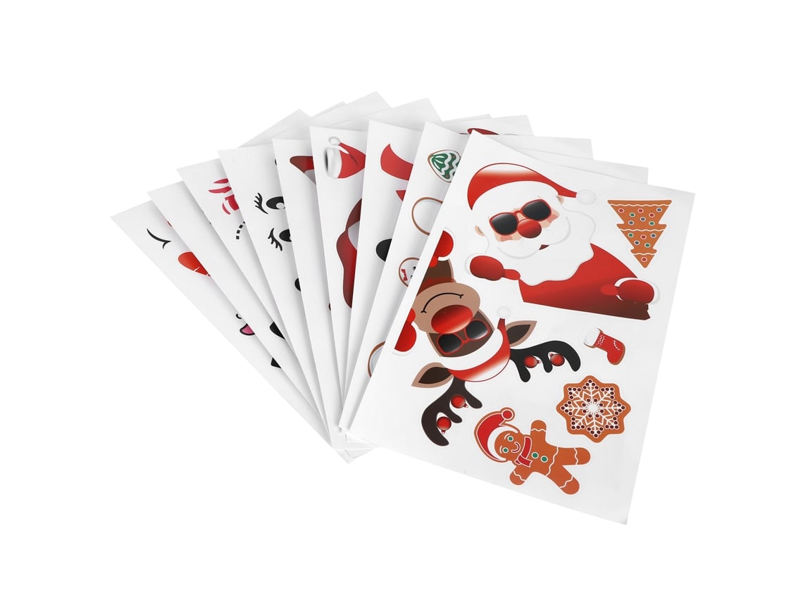 9pcs Adesivos de Natal com Padrões de Papai Noel, Boneco de Neve e Elmo | S/MARCA