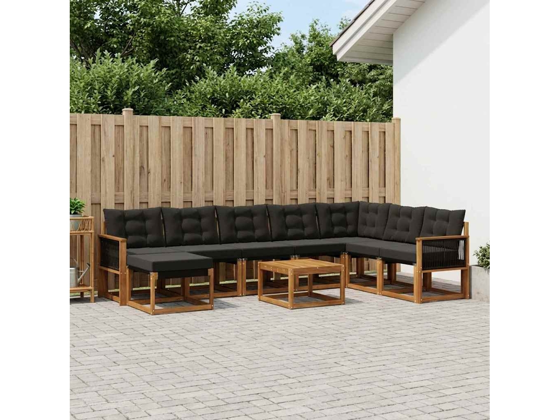 Vidaxl Conjunto De Sofás Para Exterior 9 Unid. Natural E Preto