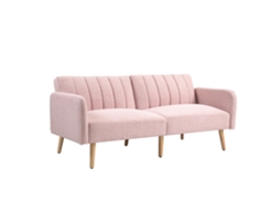 Sofá Cama De 2 Lugares Com Encosto Ajustável Em 3 Posições Apoio Para Os Braços E Pés De Madeira 173x75x73 Cm Rosa