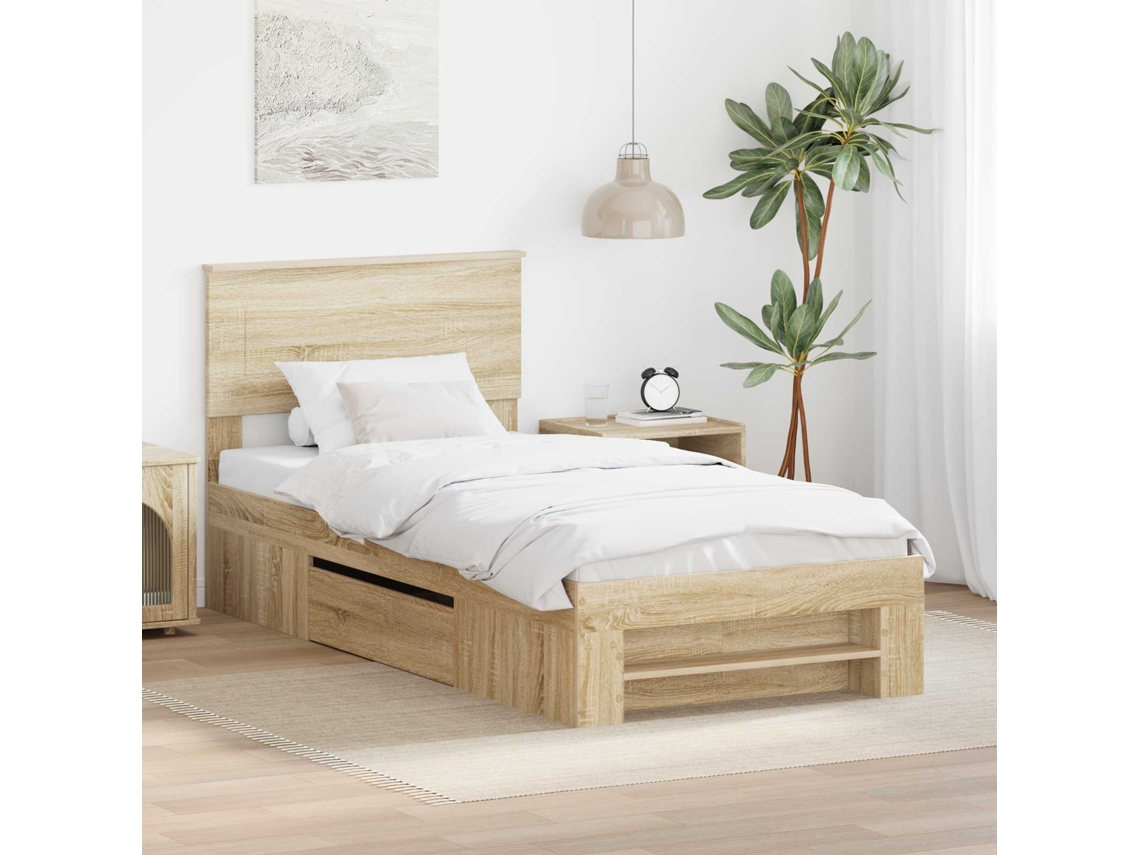 Vidaxl Estrutura Da Cama Com Cabeceira Carvalho Sonoma 100 X 200 M