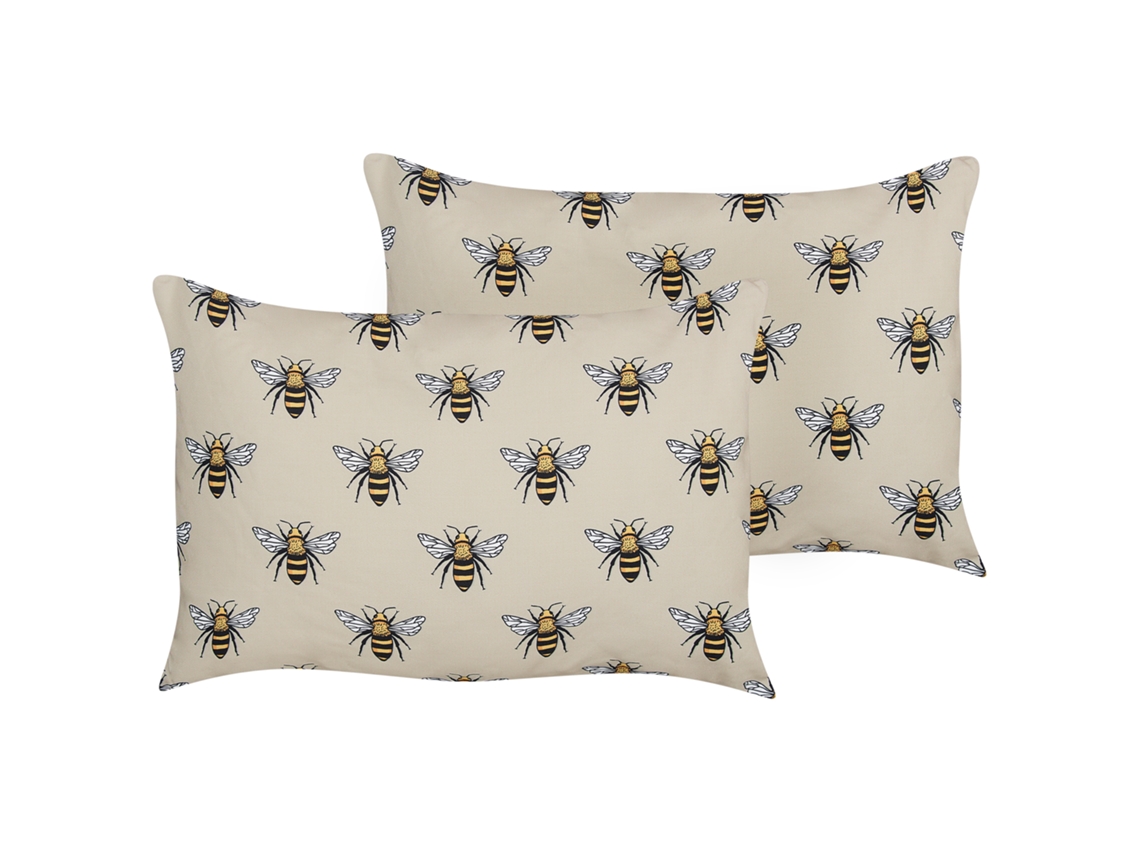Conjunto De 2 Almofadas De Exterior Beliani Canneto De Poliéster Creme 40x60x10