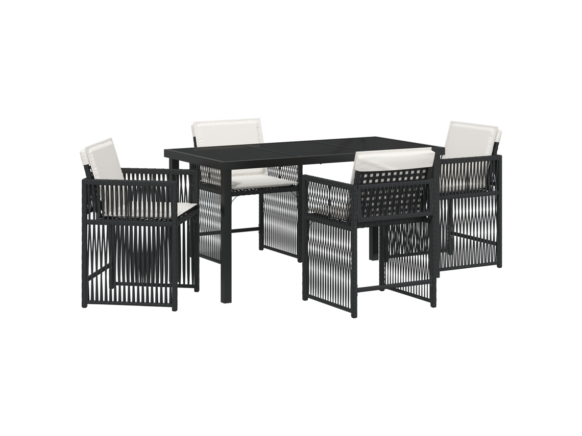 Conjunto 5 Conjunto De Jantar Para Jardim Vidaxl Preto Vime Pe (140 X 80 X 73 Cm)