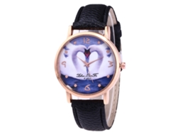 Reloj De Pulsera Estudiantil De Cuarzo Con Correa Pu Patrón Cisne Corazón (negro)