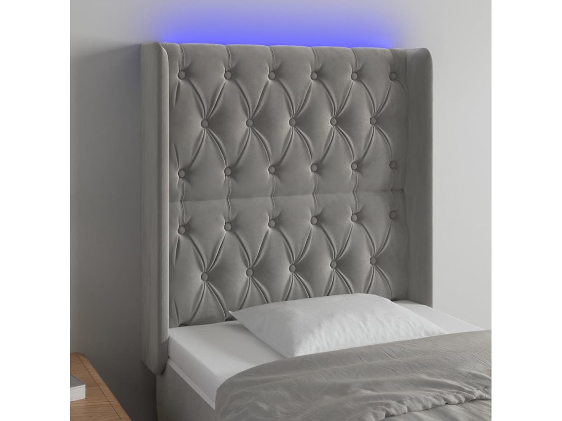 Vidaxl Cabeceira Cama C/ Luzes Led Veludo 83x16x118/128 Cm Cinza-claro