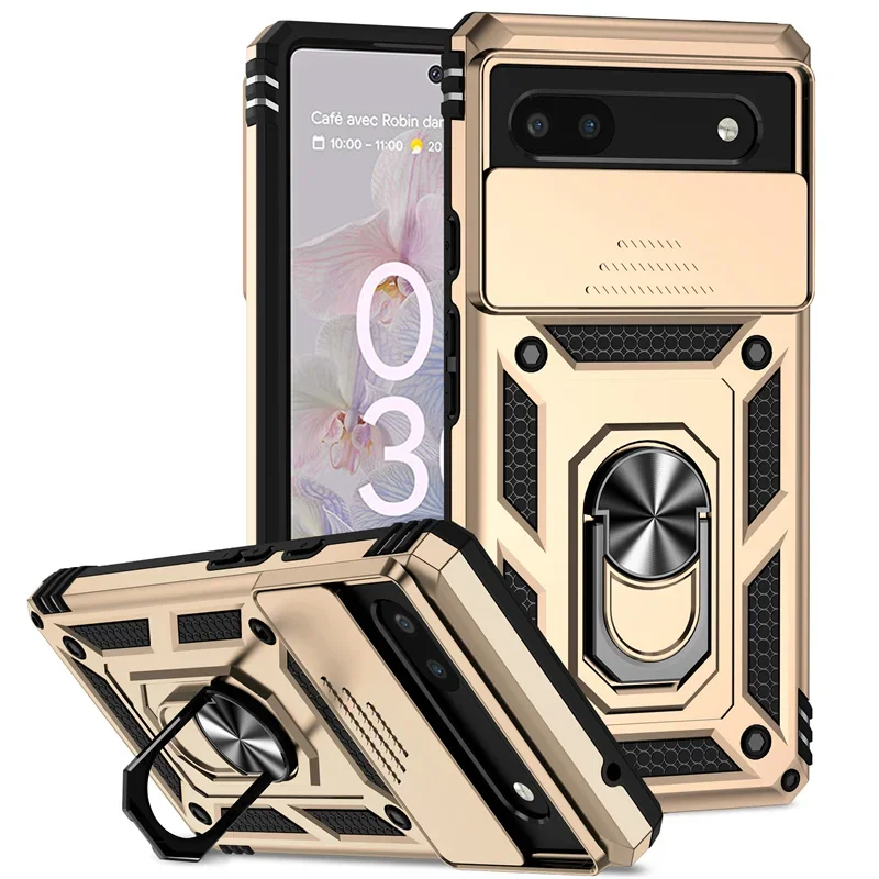 (dourado, Google Pixel 7 Pro) Capa Resistente Com Tampa Deslizante Para Câmera E Suporte De Anel Metálico Magnético De 360°