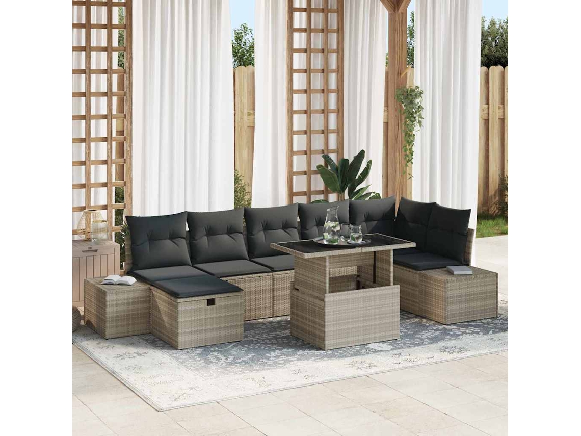Vidaxl Conjunto De Sofá De Jardim Com Almofada 8 Pcs Cinzento-claro