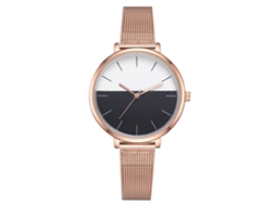 Relógio de Pulso Feminino Simples de Liga Ouro Rosa Casual com Mesh Preto