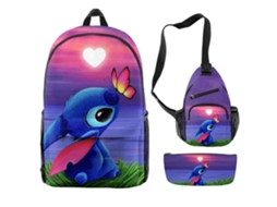 Mochila Stitch Student de Três Peças, Ideal para Crianças, Educativo, Sustentável STELASPLEN