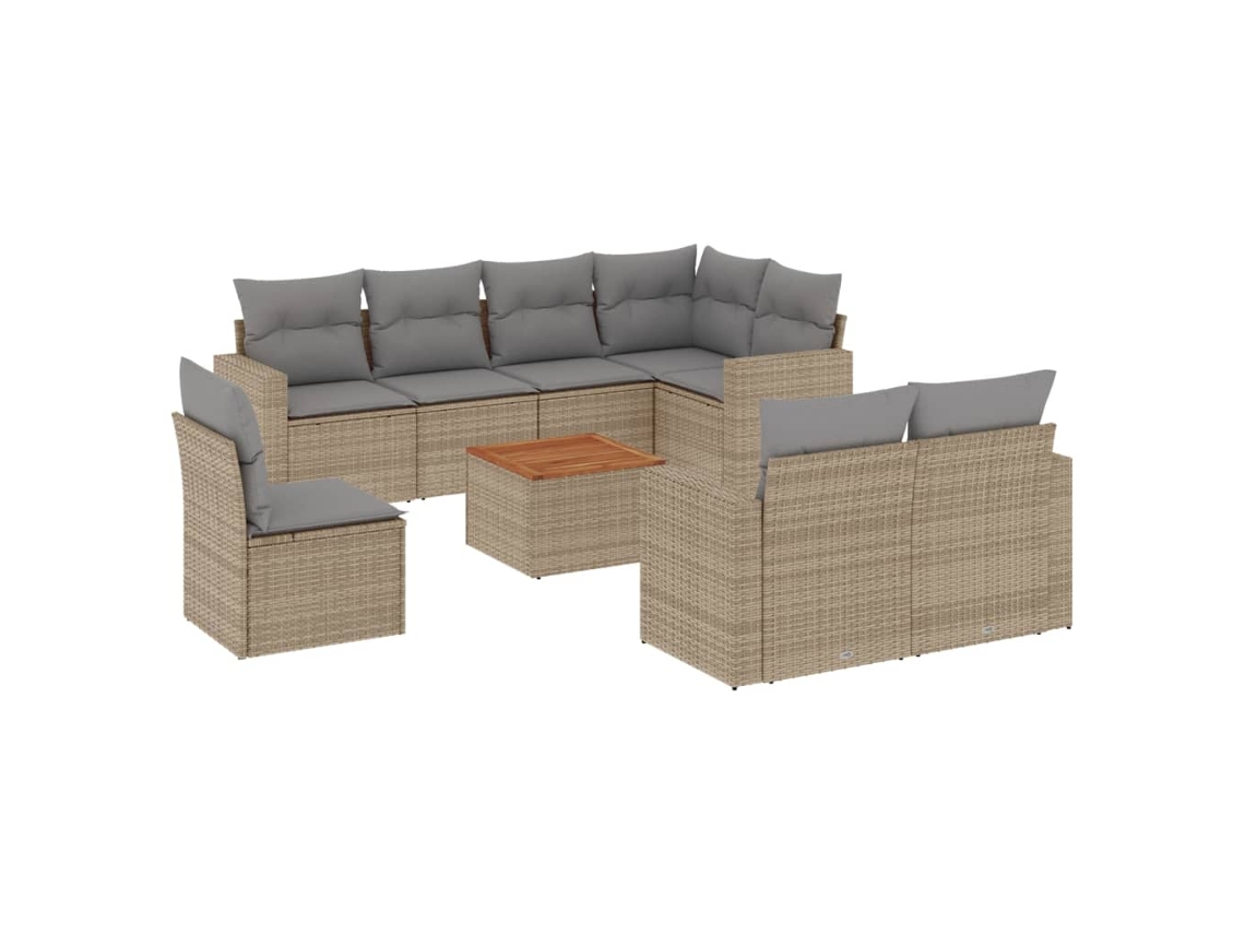 Conjunto de 9 sofás de jardim com almofadões Vime Pe Bege MAISON EXCLUSIVE (90x200 cm)