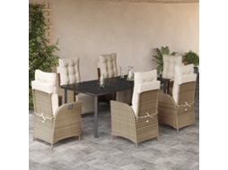 Vidaxl 7 Pcs Conjunto De Jantar P/ Jardim Com Almofadões Vime Pe Bege