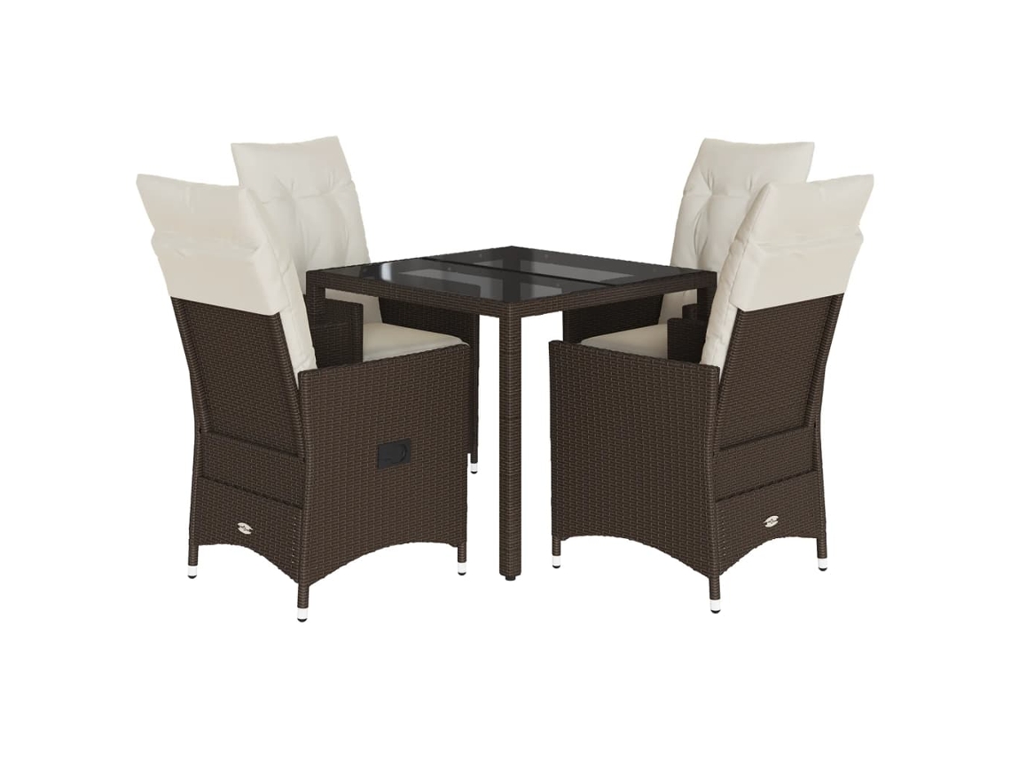 Maison Exclusive - 5 Pcs Conjunto Jantar P/ Jardim C/ Almofadões Vime Pe Castanho