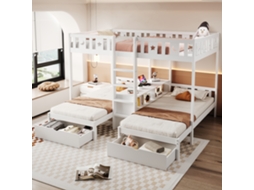 Cama Alta Com Escada, Armazenamento, Gavetas E Design Estrela Lua Branca