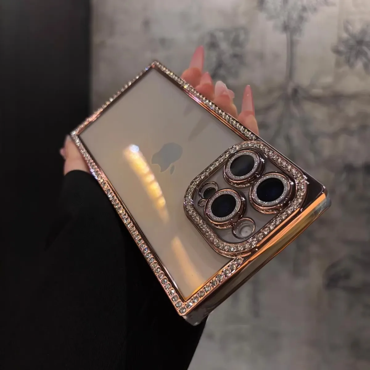 Capa Para Celular Com Strass E Diamante Eletrodepositado (rosa Para Iphone 15)
