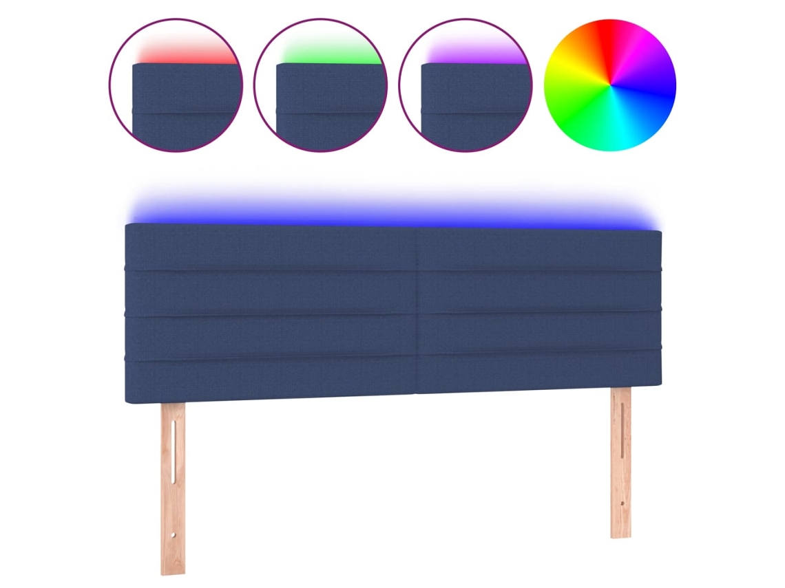 Cabeceira de cama SFUSHOS com luzes LED, em tecido, 144x5x78/88 cm, azul.
