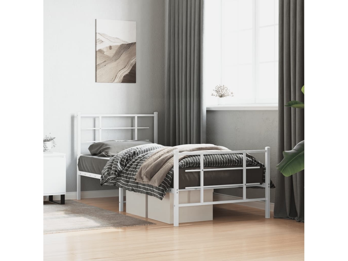 Vidaxl Estrutura De Cama Com Cabeceira E Pés 90x190 Cm Metal Branco