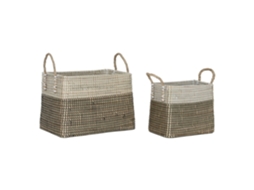 Conjunto de 2 Cestos Brancos de Junco Marinho com Estampa Tribal, 44x25x38cm ALEXANDRA HOUSE LIVING