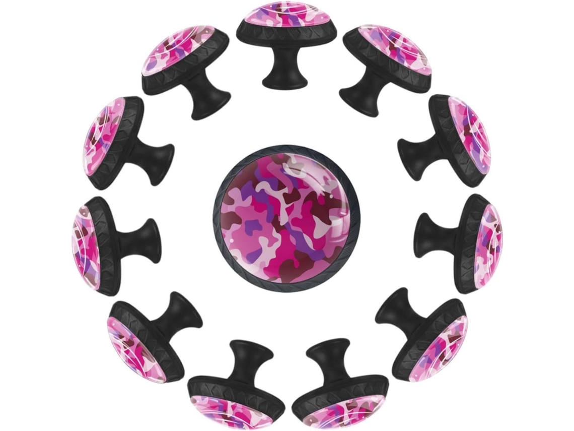 Puxadores Redondos Para Armários De Cozinha, Puxadores Para Gavetas De Cômoda, 12 Peças, Camuflagem Abstrata Rosa