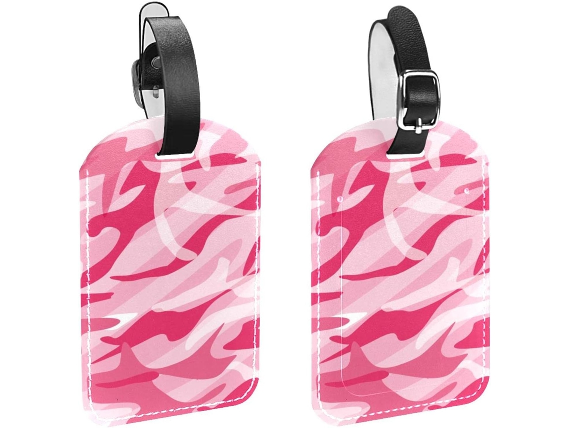 Conjunto De 2 Etiquetas Bagagem Em Couro Sintético Proteção Privacidade Camuflagem Rosa