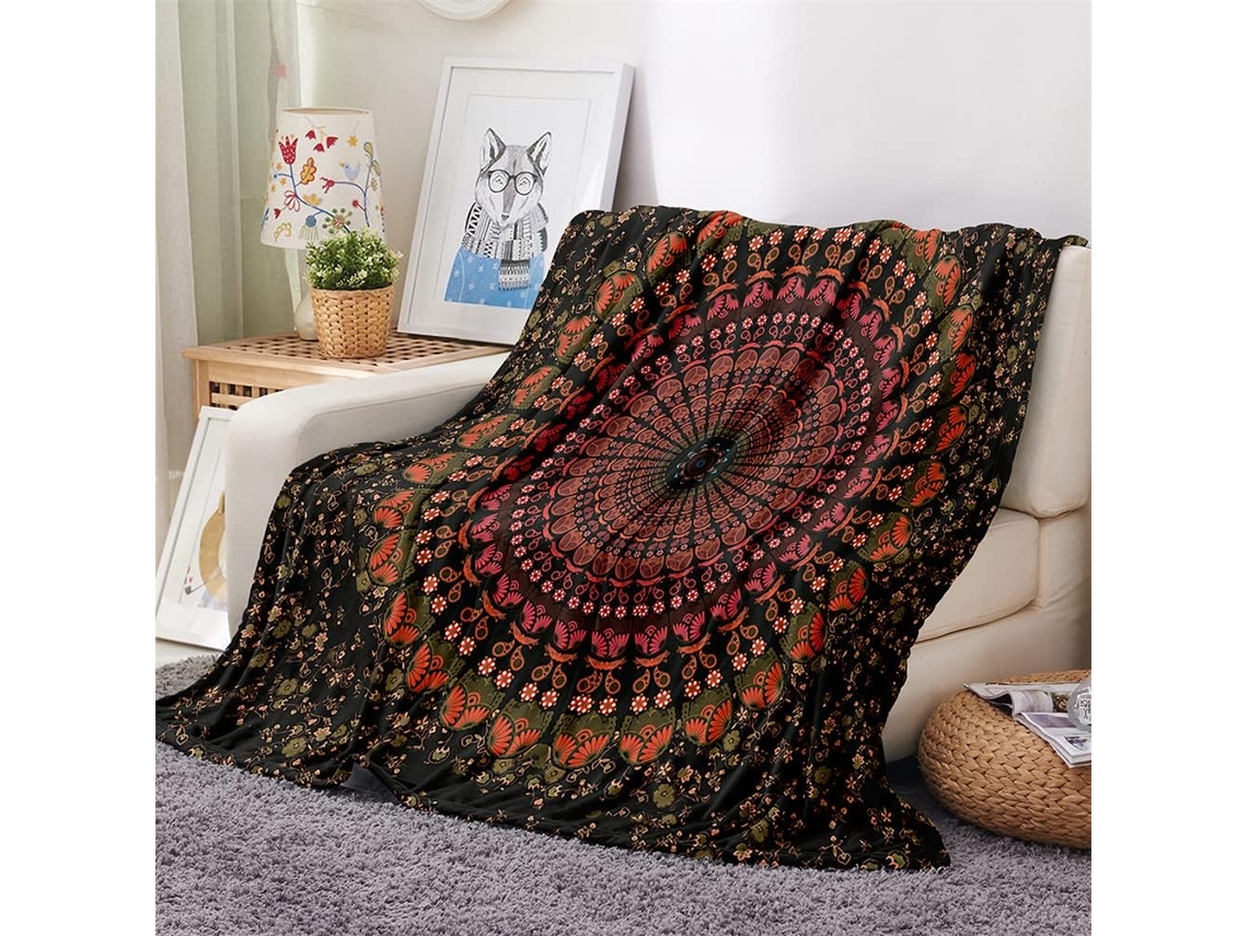 Manta de Flanela Fansu Estampa Mandala 3d Macia e Felpuda Ideal para o Inverno Perfeita Cama Ou Sofá Adequada