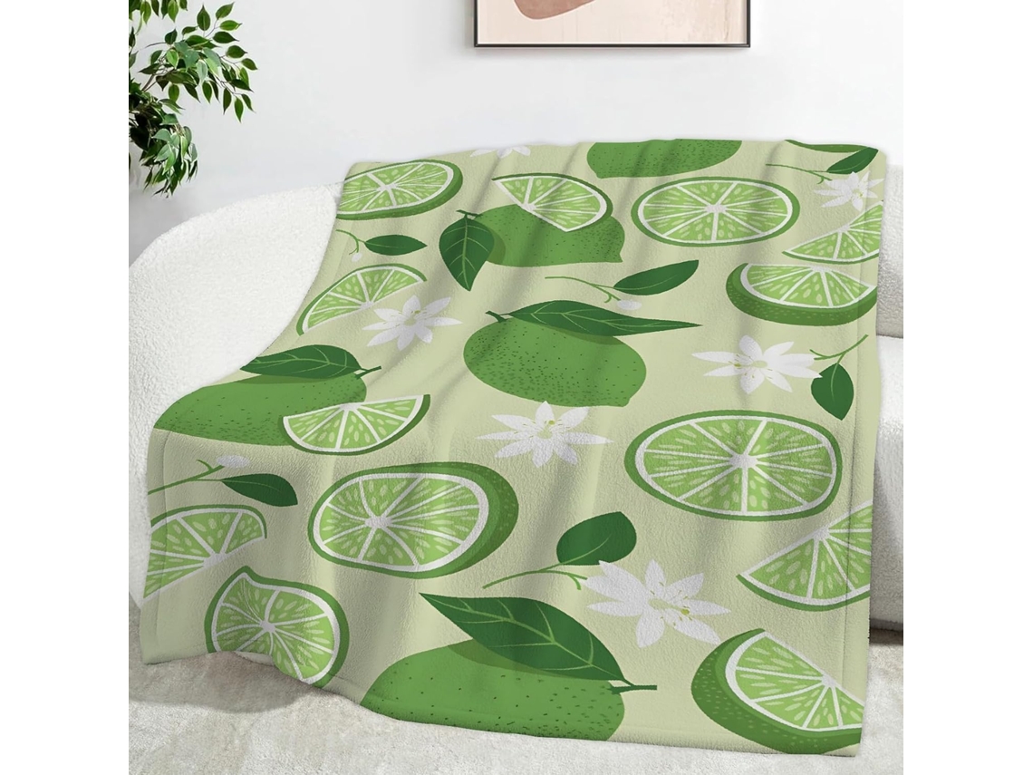 Manta de Flanela Macia e Aconchegante com Estampa Flores Brancas Limões 150x200 Cm Multifuncional Ideal para e
