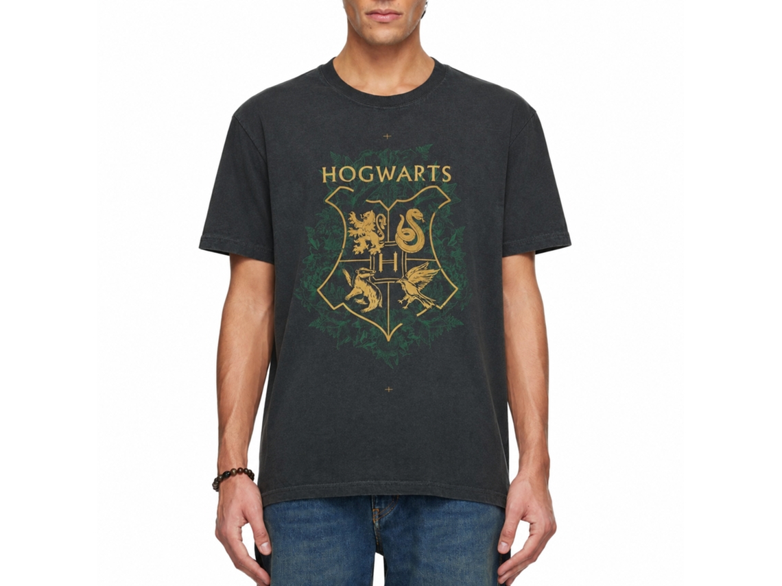 Rockinstone Harry Potter Four Houses Mascot Emblem Black T-shirt Size:s