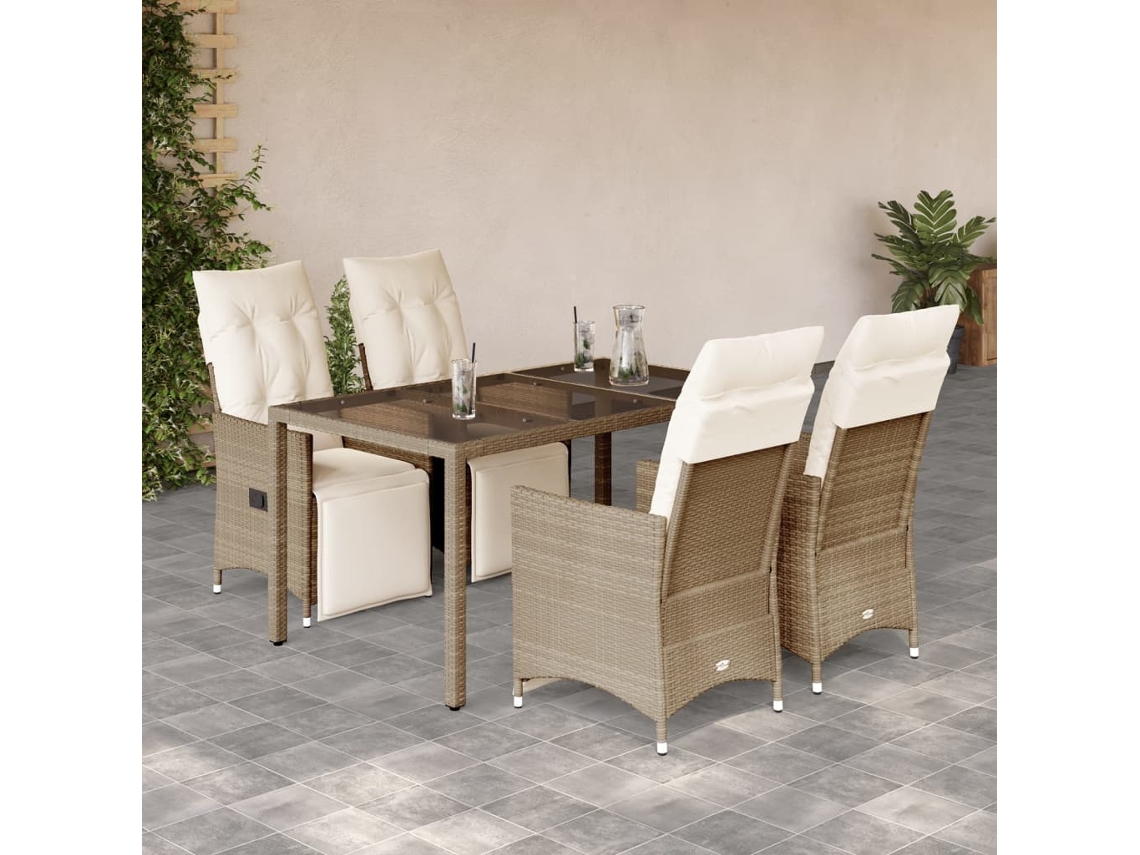 Vidaxl 5 Pcs Conjunto De Bistrô Para Jardim C/ Almofadões Vime Pe Bege