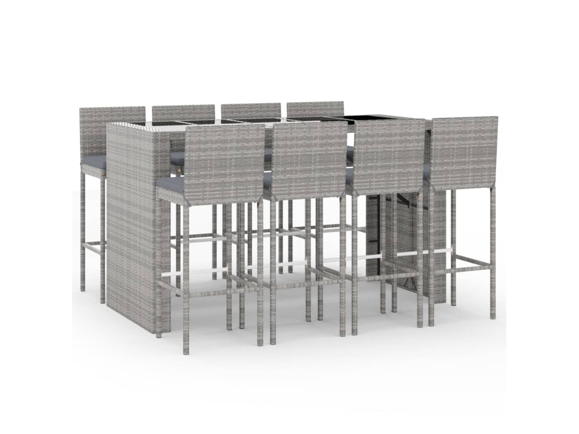 Conjunto de 9 Bar para Jardim com Almofadões Vime Pe Cinzento MAISON EXCLUSIVE