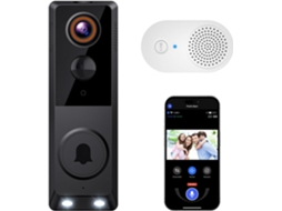 Campainha de vídeo sem fio, 1080p, IA, detecção humana, visão noturna, áudio bidirecional, bateria, 2.4GHz, nuvem, sem marca