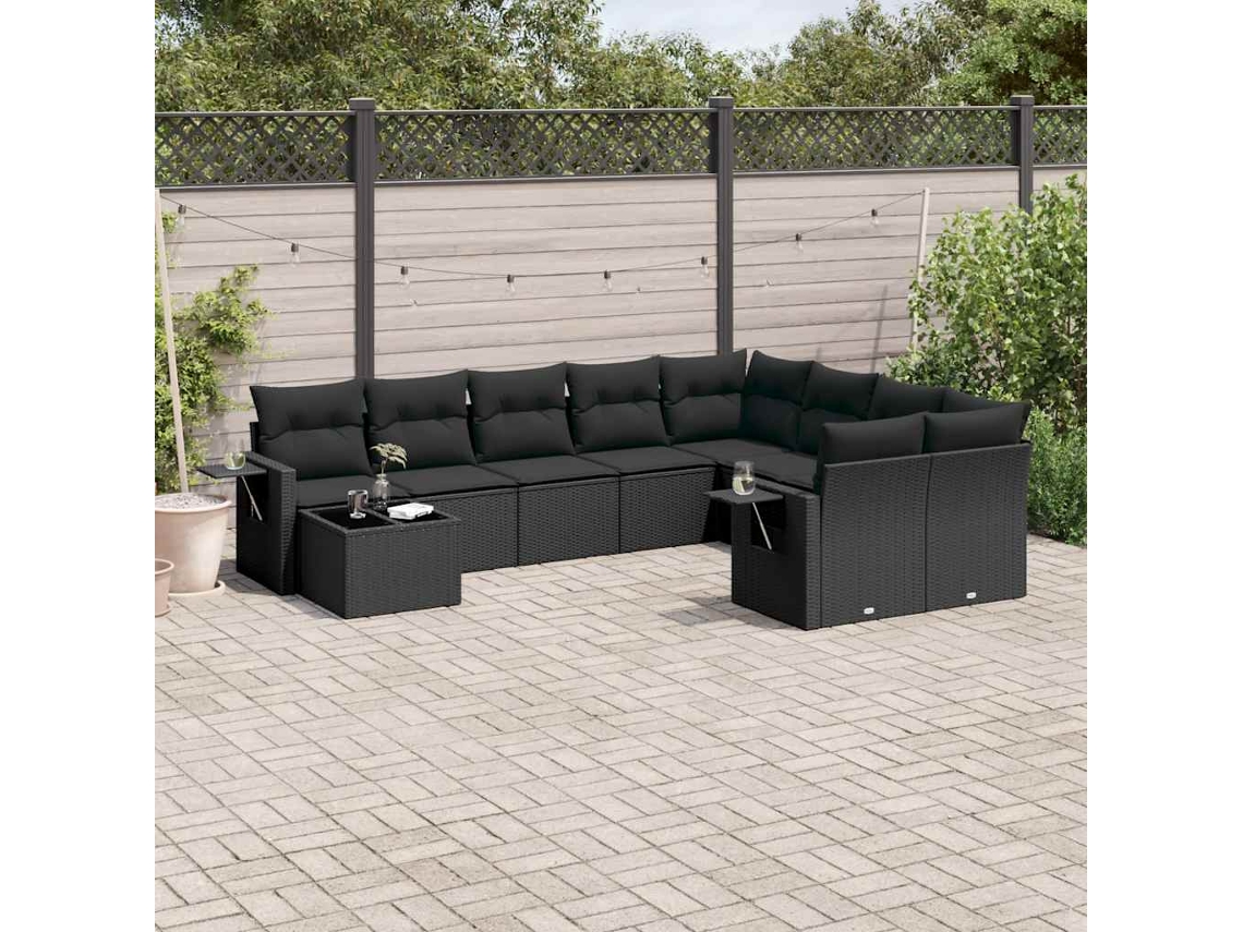 Vidaxl 10 Pcs Conjunto Sofás de Jardim C/ Almofadões Vime Pe Preto