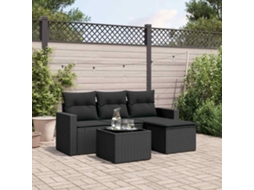 Vidaxl 5 Pcs Conjunto Sofás De Jardim Com Almofadões Vime Pe Preto