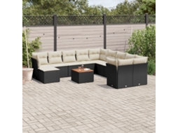 12 Pcs Conjunto De Sofá Jardim C/ Almofadões Vime Pe Preto Dkd Home Decor