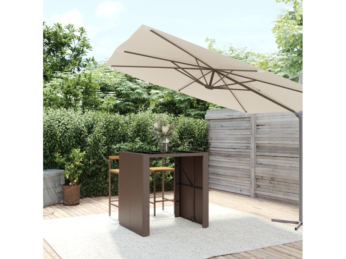 Vidaxl Mesa De Bar Com Tampo De Vidro 105x80x110 Cm Vime Pe Castanho