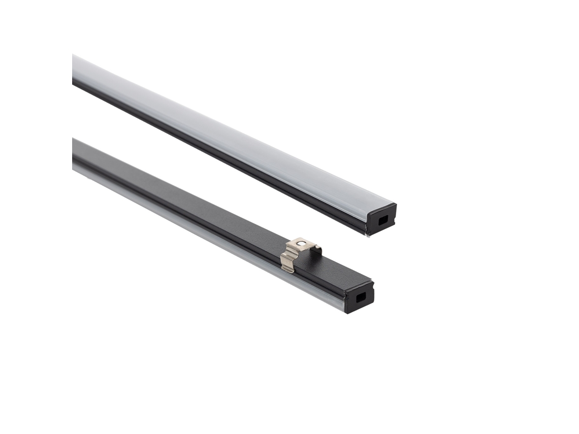 Perfil de alumínio de superfície 2m para fita de LED de até 8mm preto 2m transparente