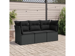 Vidaxl 3 Pcs Conjunto Sofás De Jardim Com Almofadões Vime Pe Preto