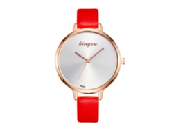 Relógio de Pulso Feminino de Quartzo com Pulseira Pu Estilo Moderno Elegante Vermelho