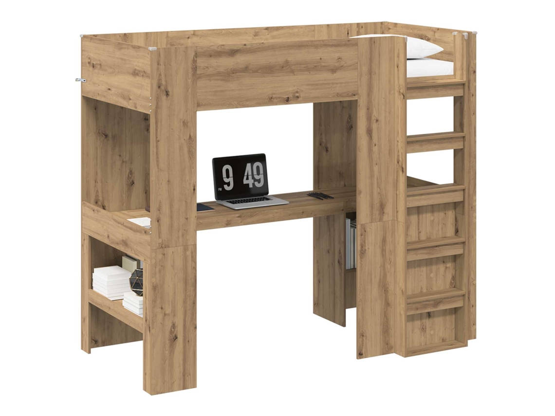 Vidaxl Estrutura De Cama Loft Com Mesa Carvalho Artesanal 100 X 200 Cm