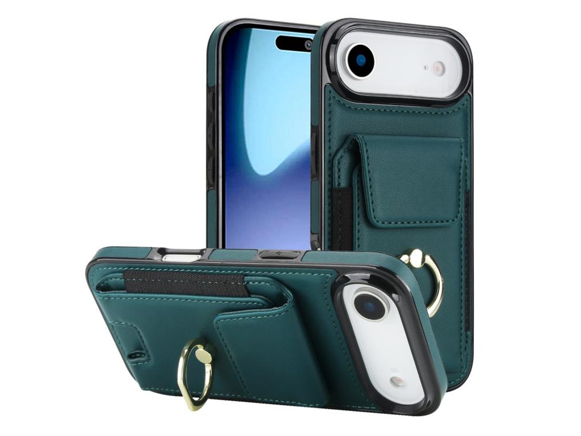 Capa Para Iphone 17 Air Com Bolso Elástico Para Cartão E Suporte De Anel