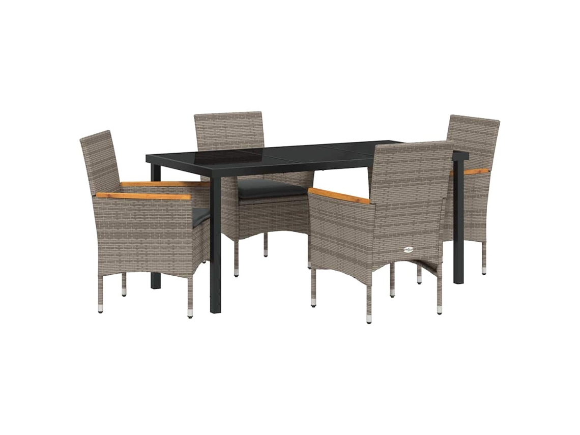 Conjunto de Jantar para Jardim 5 Pcs - Móveis de Jardim para Refeição Cinzeto Vime Pe HARLANV1