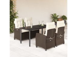 Vidaxl 5 Pcs Conjunto Jantar P/ Jardim C/ Almofadões Vime Pe Castanho