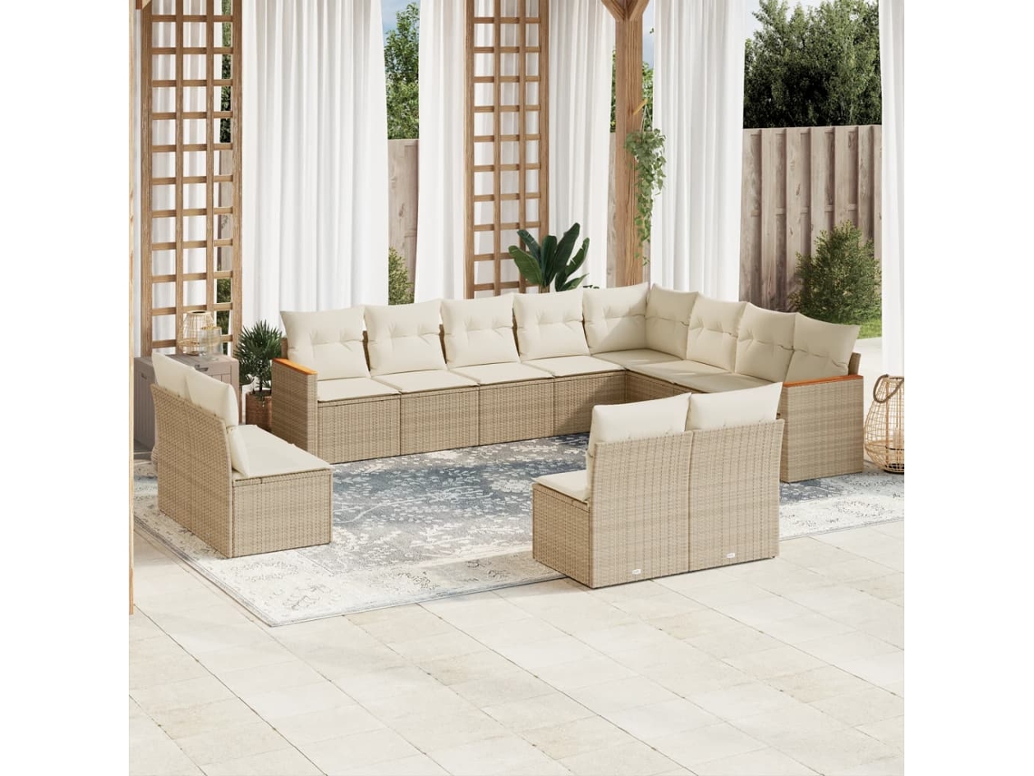 12 Pcs Conjunto De Sofás P/ Jardim Com Almofadões Vime Pe Bege Dkd Home Decor