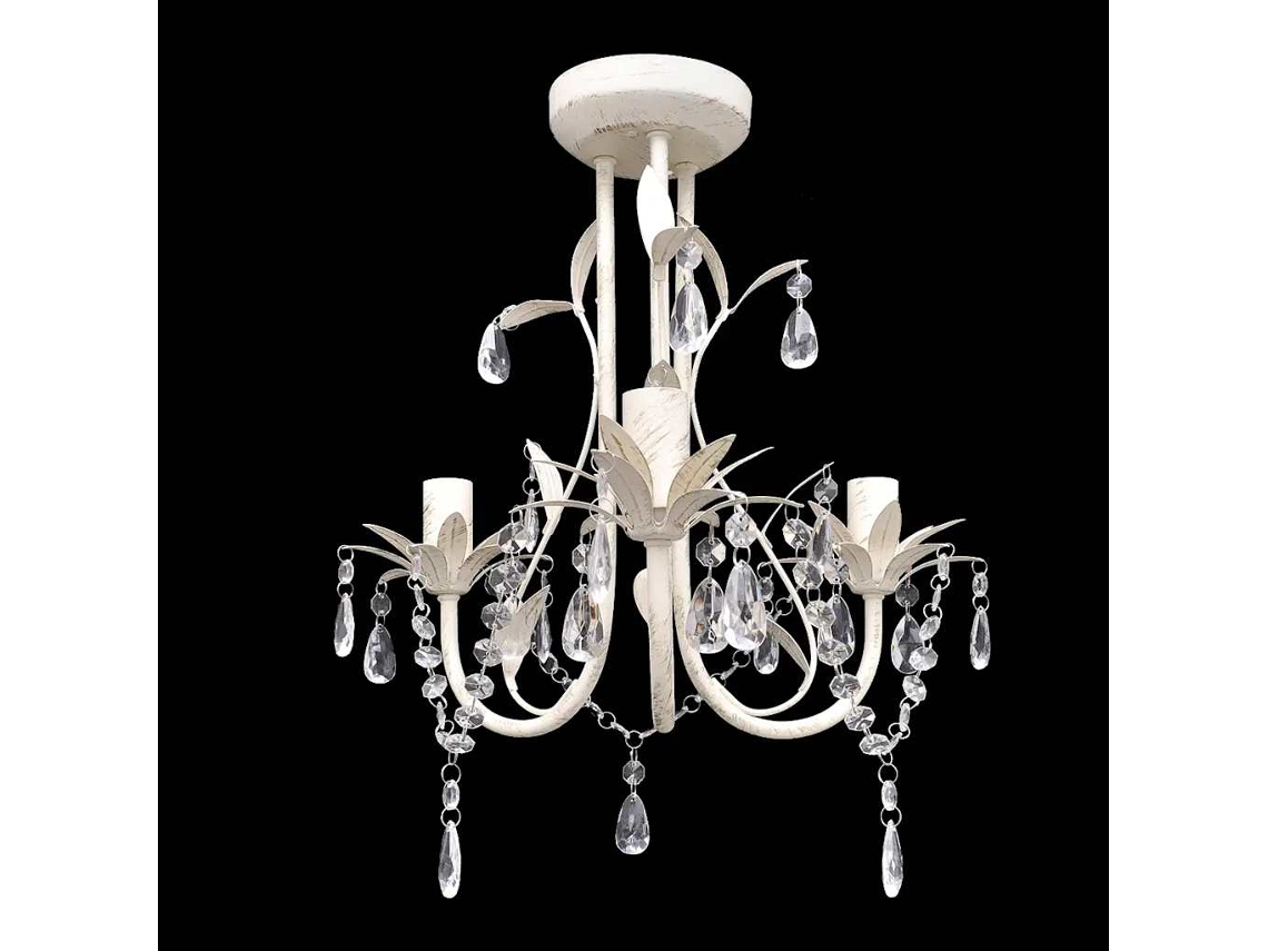Candelabro Com Cristais Pendente Elegante Em Branco