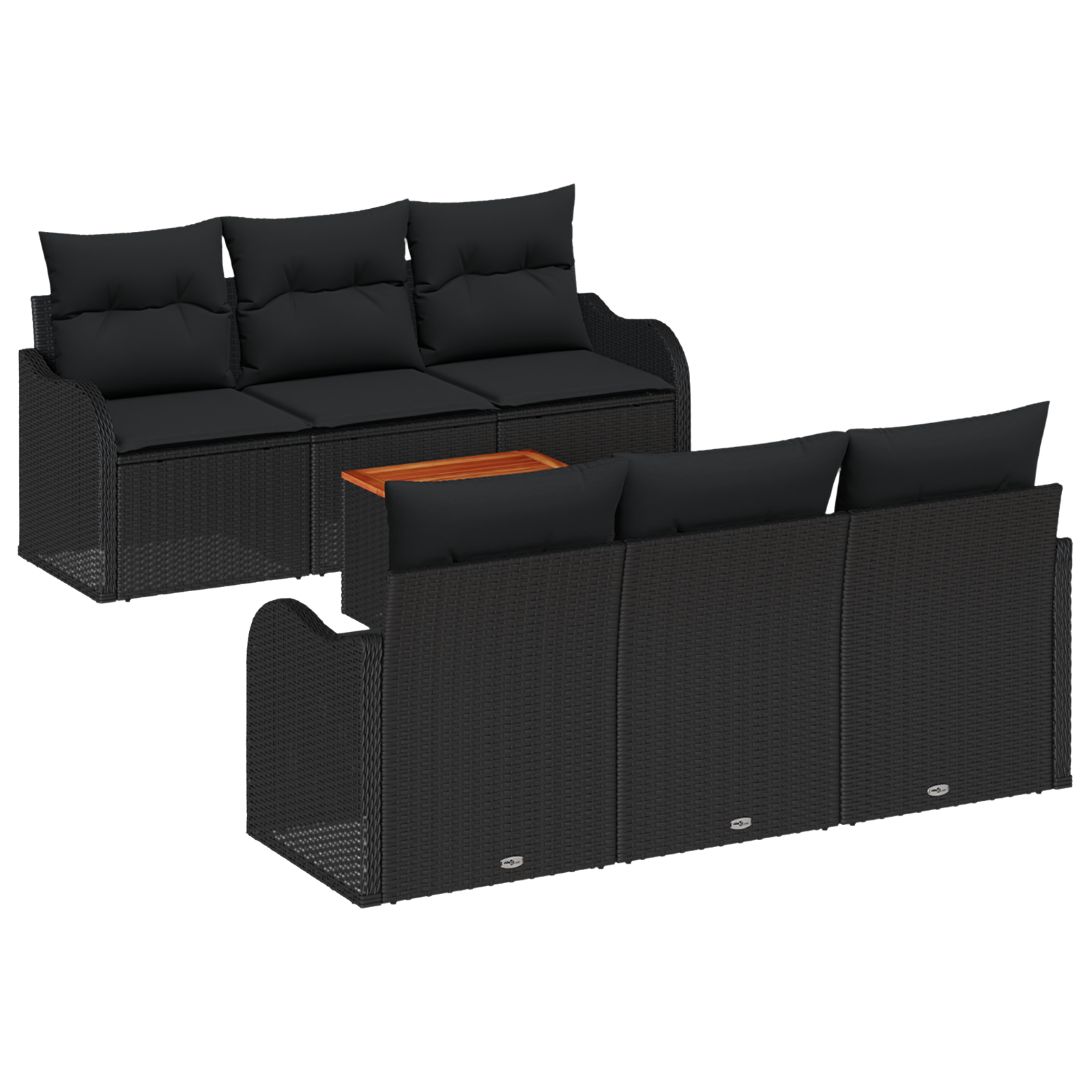 Conjunto 7 Conjunto De Sofá De Jardim Vidaxl Preto Vime Pe (55 X 55 X 37 Cm)