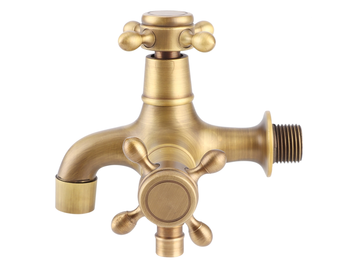 Torneira Cobre Fria Única Com Rosca G1/2 Pol. Banheiro Máquina De Lavar Pia Piscina Água Dourada Retrô