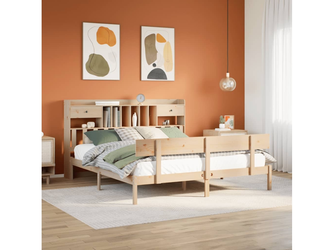Vidaxl Cama Com Estante Sem Colchão 180x200 Cm Pinho Maciço