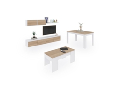 Conjunto De Sala De Estar Com Mesa De Centro E Mesa De Jantar Arlet Max V2b Blanco Artik Roble Canadian 200 X 43 X 41 Cm Duehome (blanco Fosco)