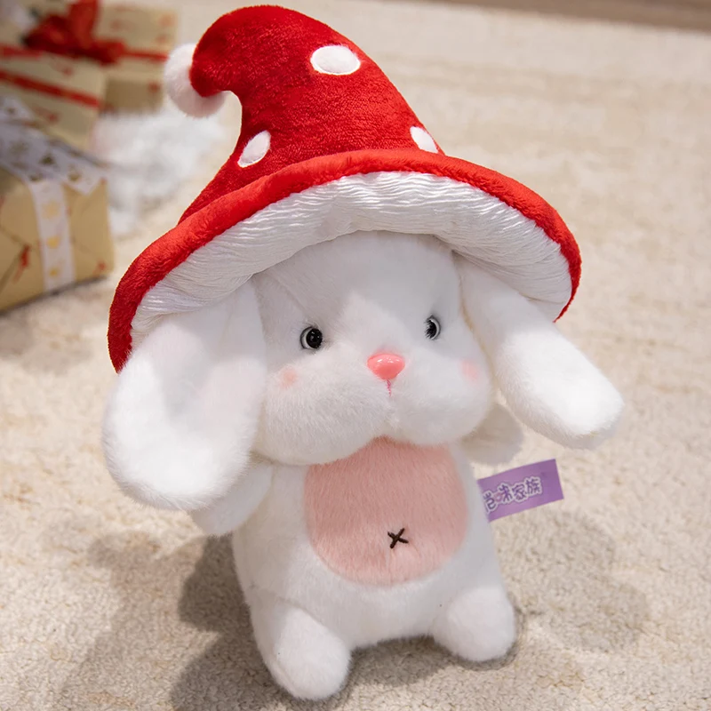 Coelho de Pelúcia da Páscoa, Coelhinho Fofo com Chapéu de Cogumelo MDUG (vermelho, 35 Cm)