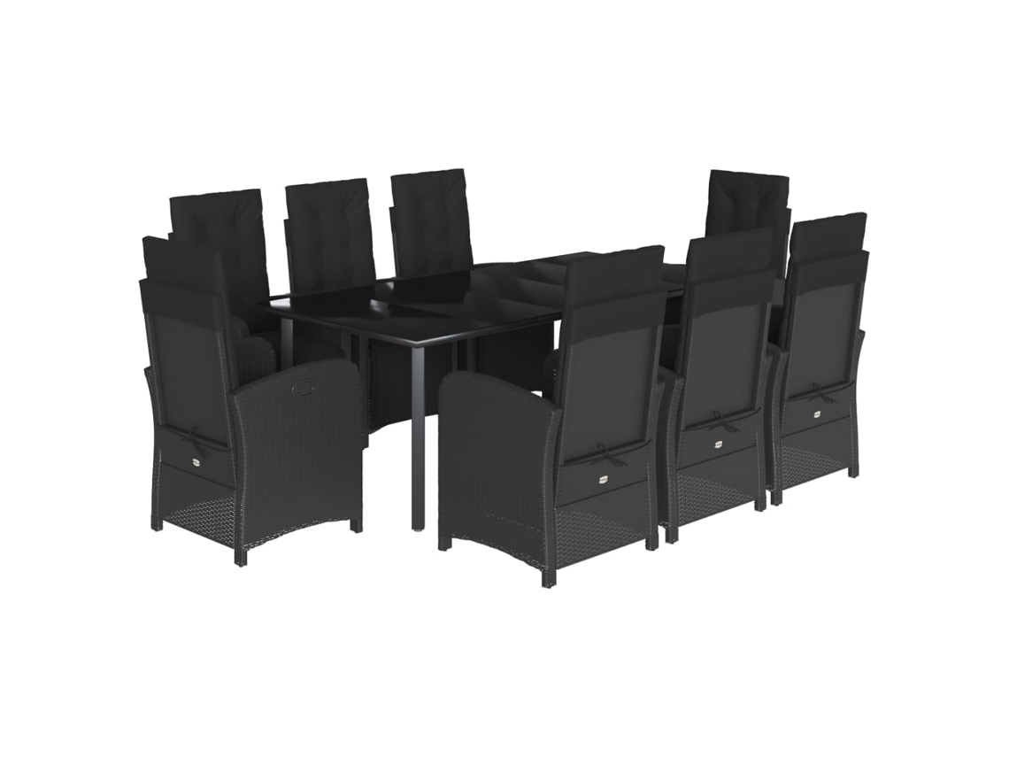 Conjunto de 9 Jantar para Jardim com Almofadões Vime Pe Preto MAISON EXCLUSIVE